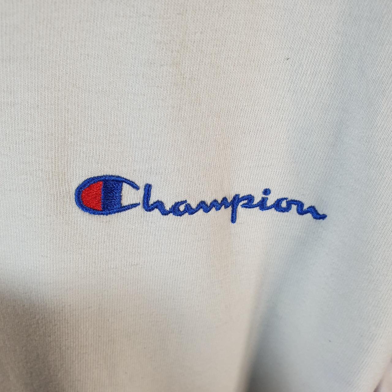 Vintage Champion Spellout Embroidered T Shirt Men’s Medium White Casual Blank Athletic