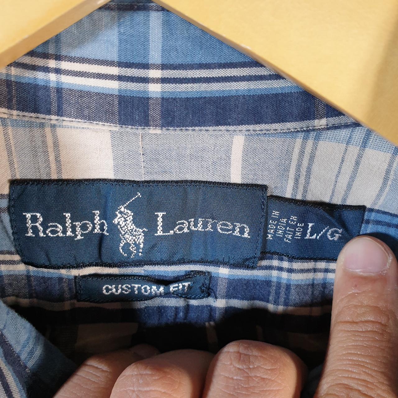 Vintage Ralph Lauren Button Down Shirt Men’s Large Blue Checkered Custom Fit Cotton Pony