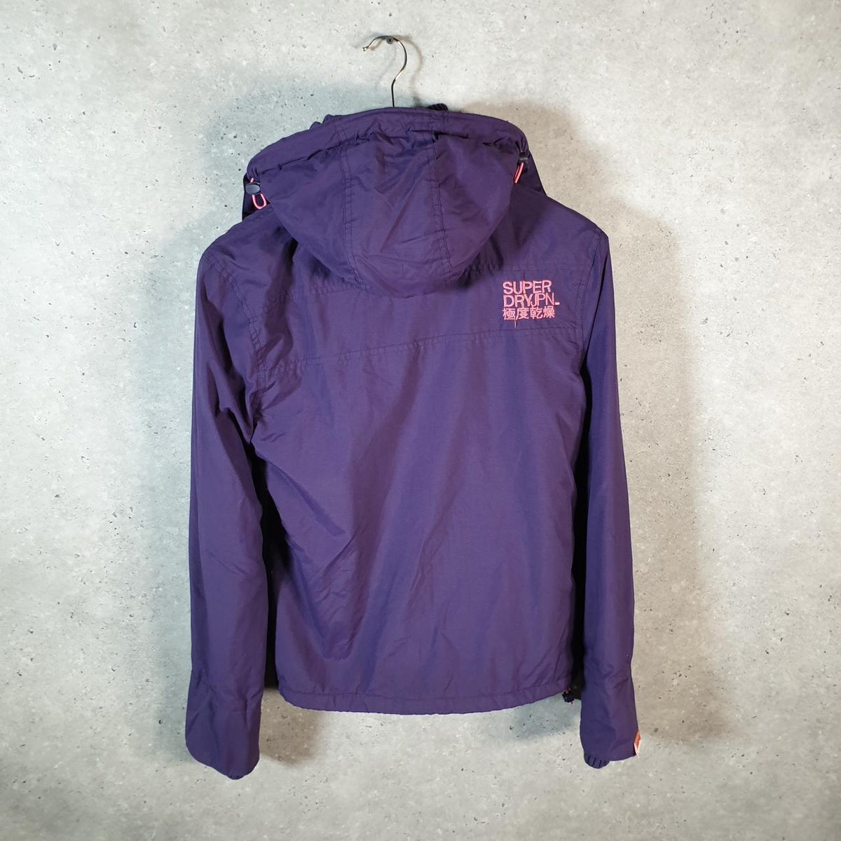 Superdry Windcheater Fleece Lined Jacket Womens Medium Purple Zips Pockets Utility