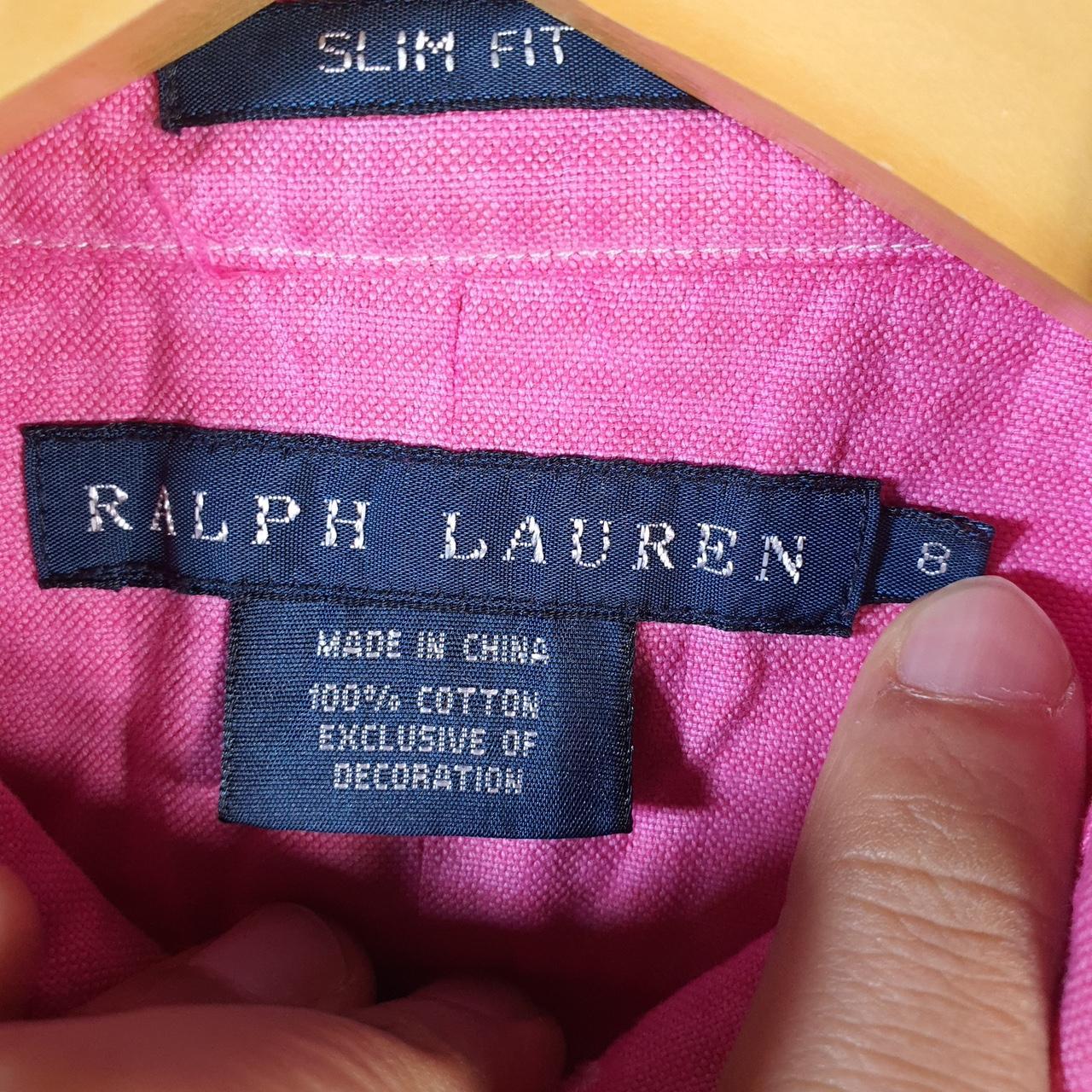 Vintage Ralph Lauren Button Down Shirt Womens Medium Pink Striped Slim Pony Casual C8499