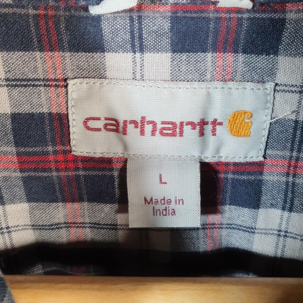 Vintage Carhartt Shirt Button Down Mens Large Blue Checkered Chore Utility Relaxed - Big Fish Vintage