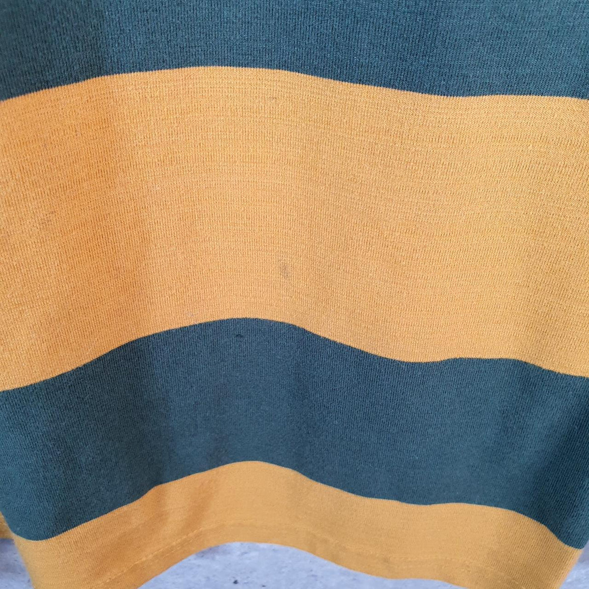 Vintage Tommy Hilfiger T Shirt Men’s Medium Green Yellow Striped Custom Fit Embroidered Logo