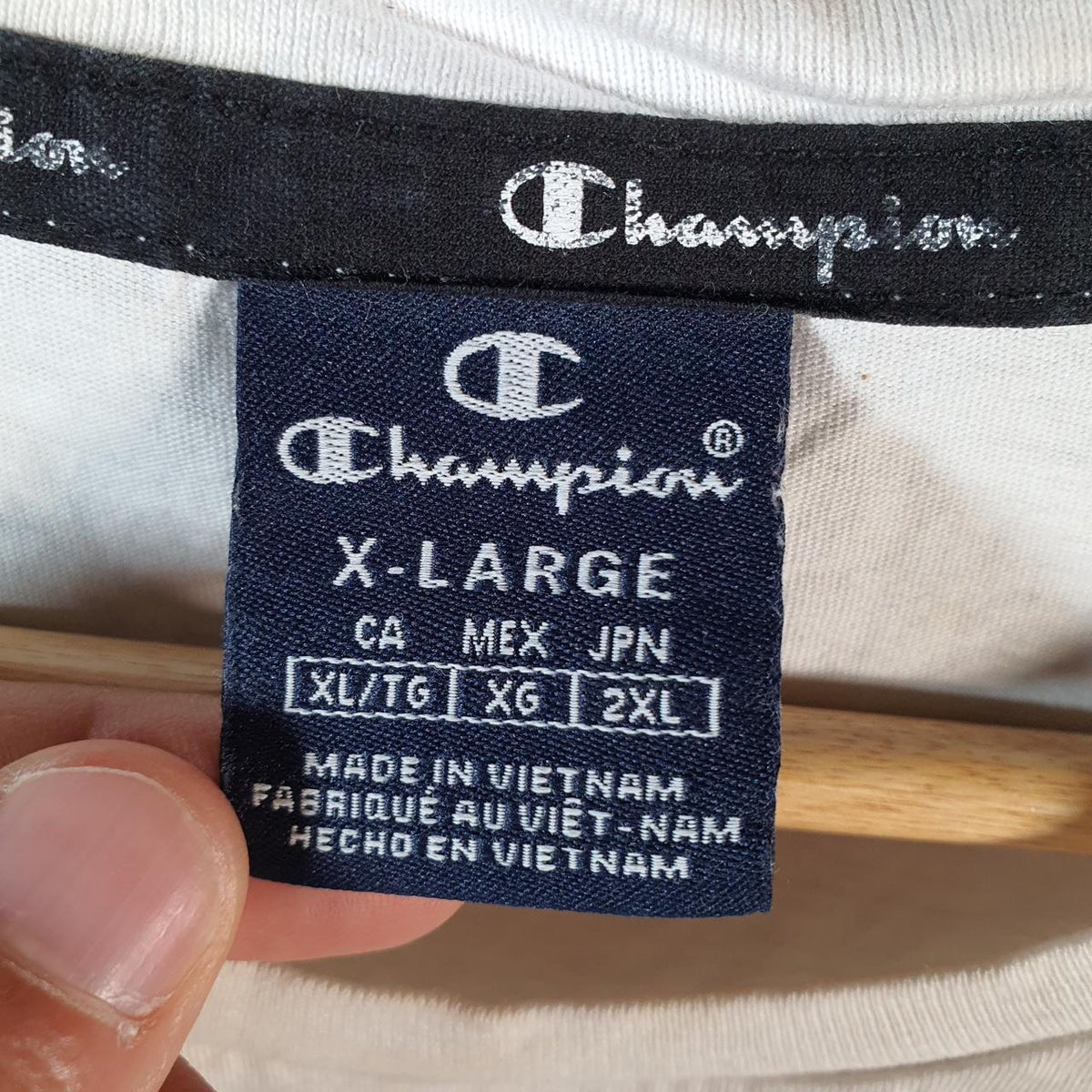Vintage Champion Spellout T Shirt Men’s XL White Casual USA Athletic