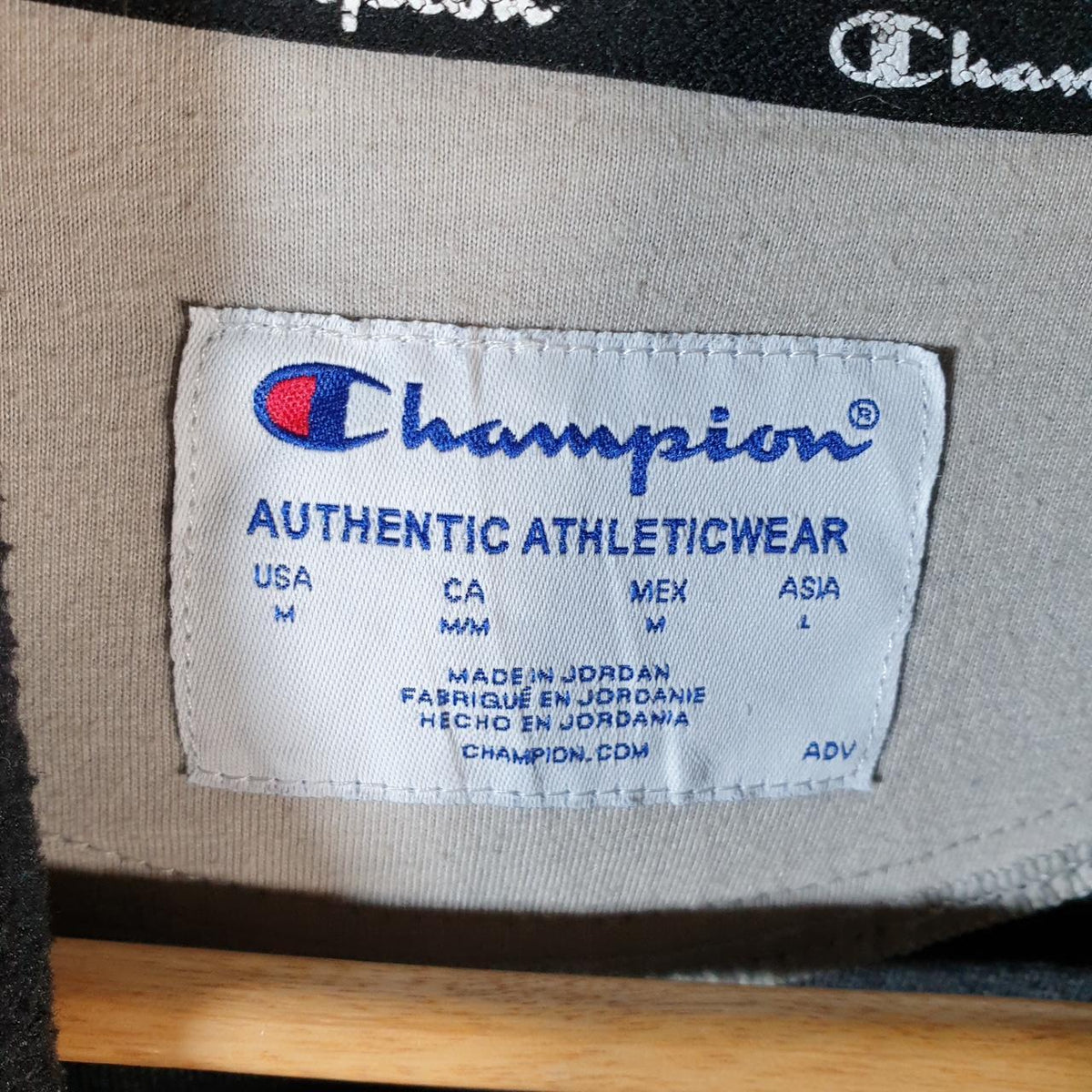 Vintage Champion Fleece Hoodie Men’s Medium Black Sport Pullover Spellout Logo