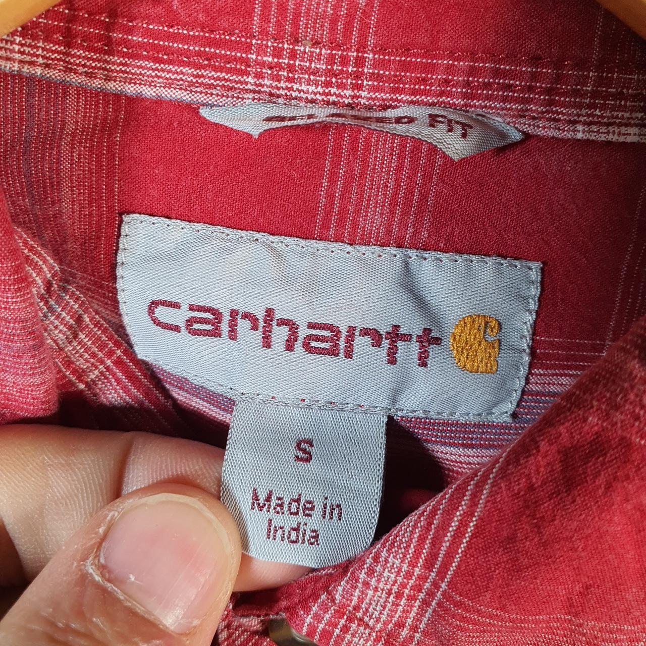 Vintage Carhartt Shirt Button Down Mens Small Red Checkered Chore Utility Relaxed - Big Fish Vintage