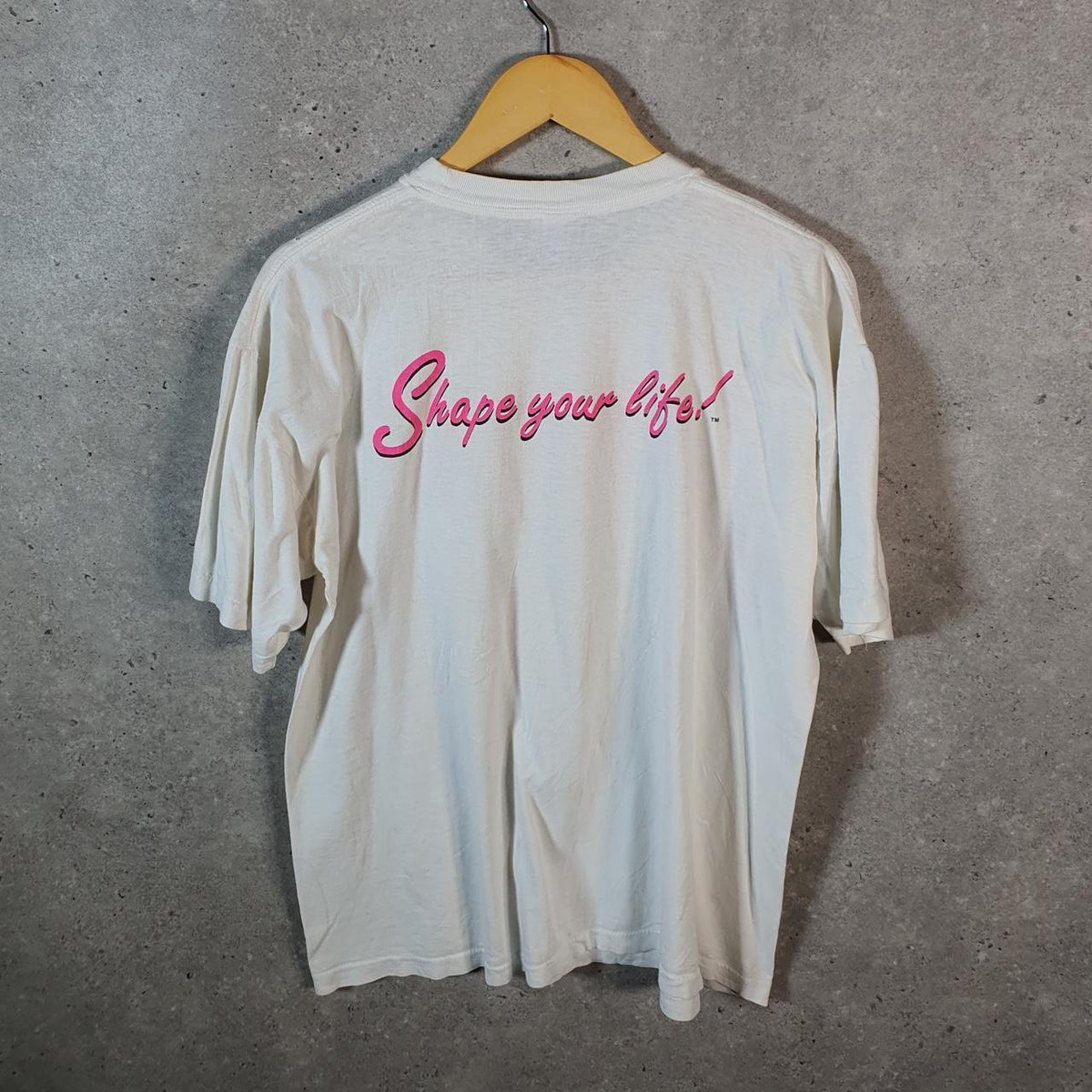Vintage Ballys Shape Your Life Graphic 90s USA Single Stitch T Shirt Men’s Medium White C9506