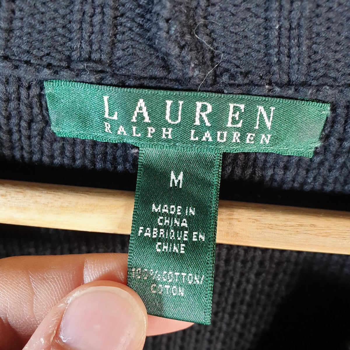 Vintage Ralph Lauren Polo Knit Sweater Womens Medium Black Cotton Pullover