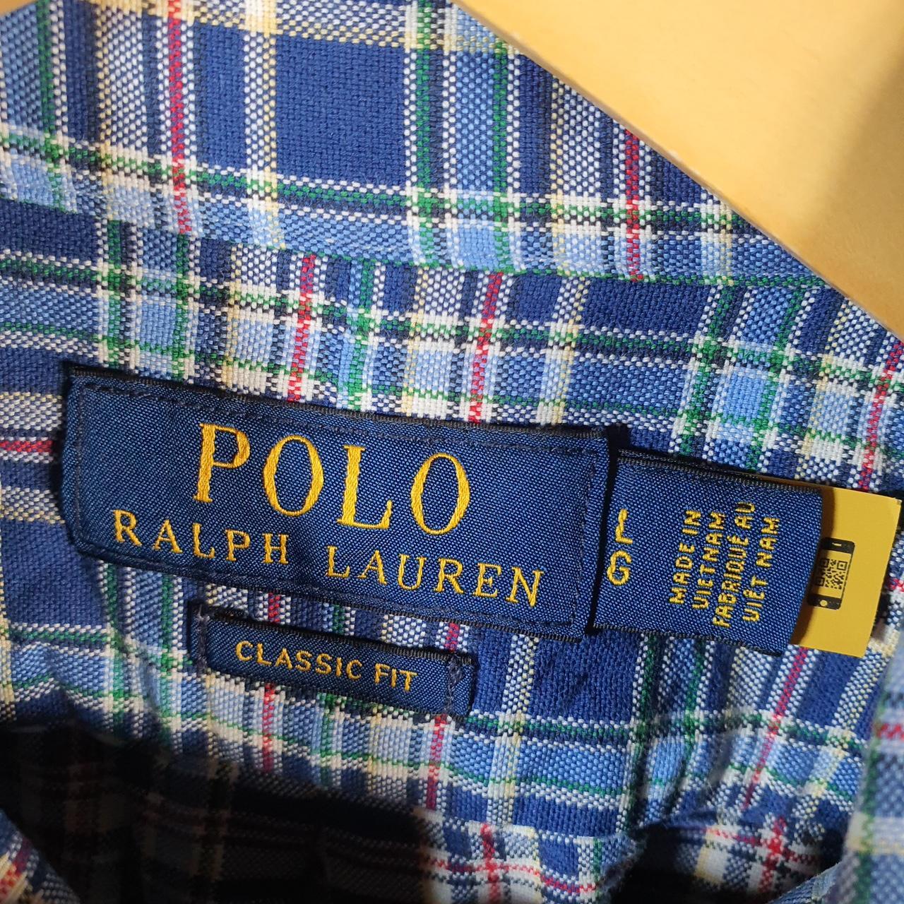 Vintage Ralph Lauren Button Down Shirt Men’s Large Blue Classic Fit Checkered Cotton Pony