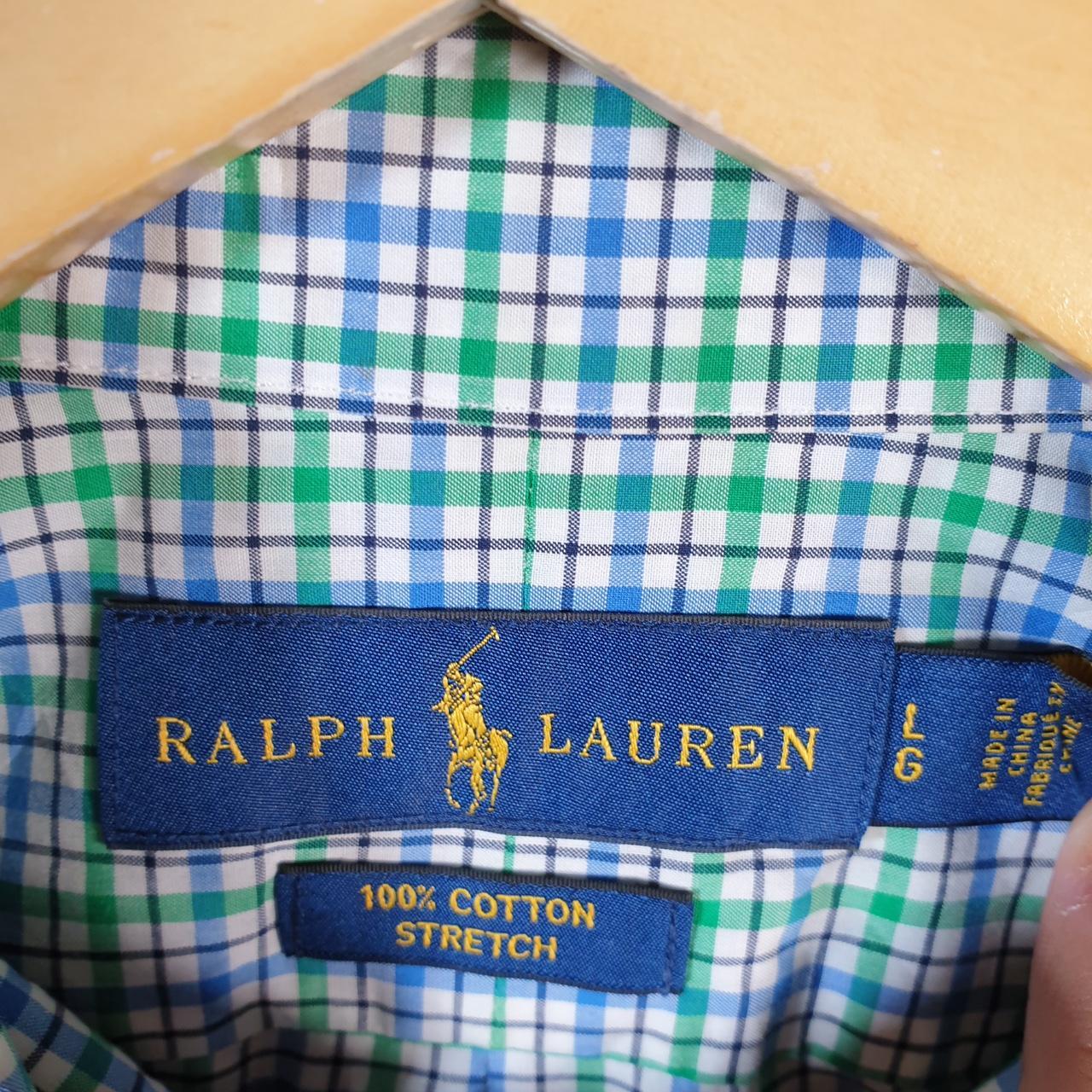 Vintage Ralph Lauren Button Down Shirt Men’s Large Green Checkered Stretch Fit Pony Cotton Big Fish Vintage
