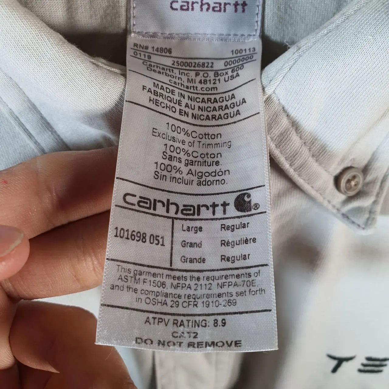 Vintage Carhartt FR Shirt Button Down Mens Large Grey Chore Utility Relaxed - Big Fish Vintage