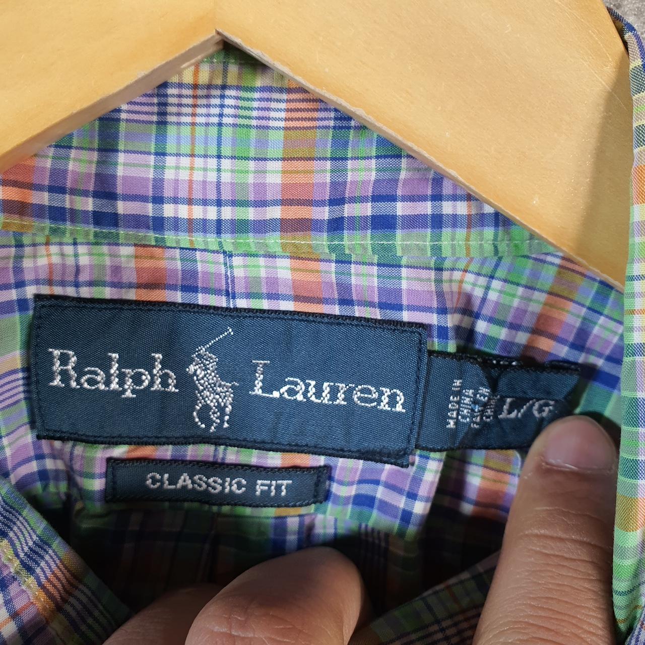 Vintage Ralph Lauren Button Down Shirt Men’s Large Blue Checkered Classic Fit Cotton Pony Big Fish Vintage