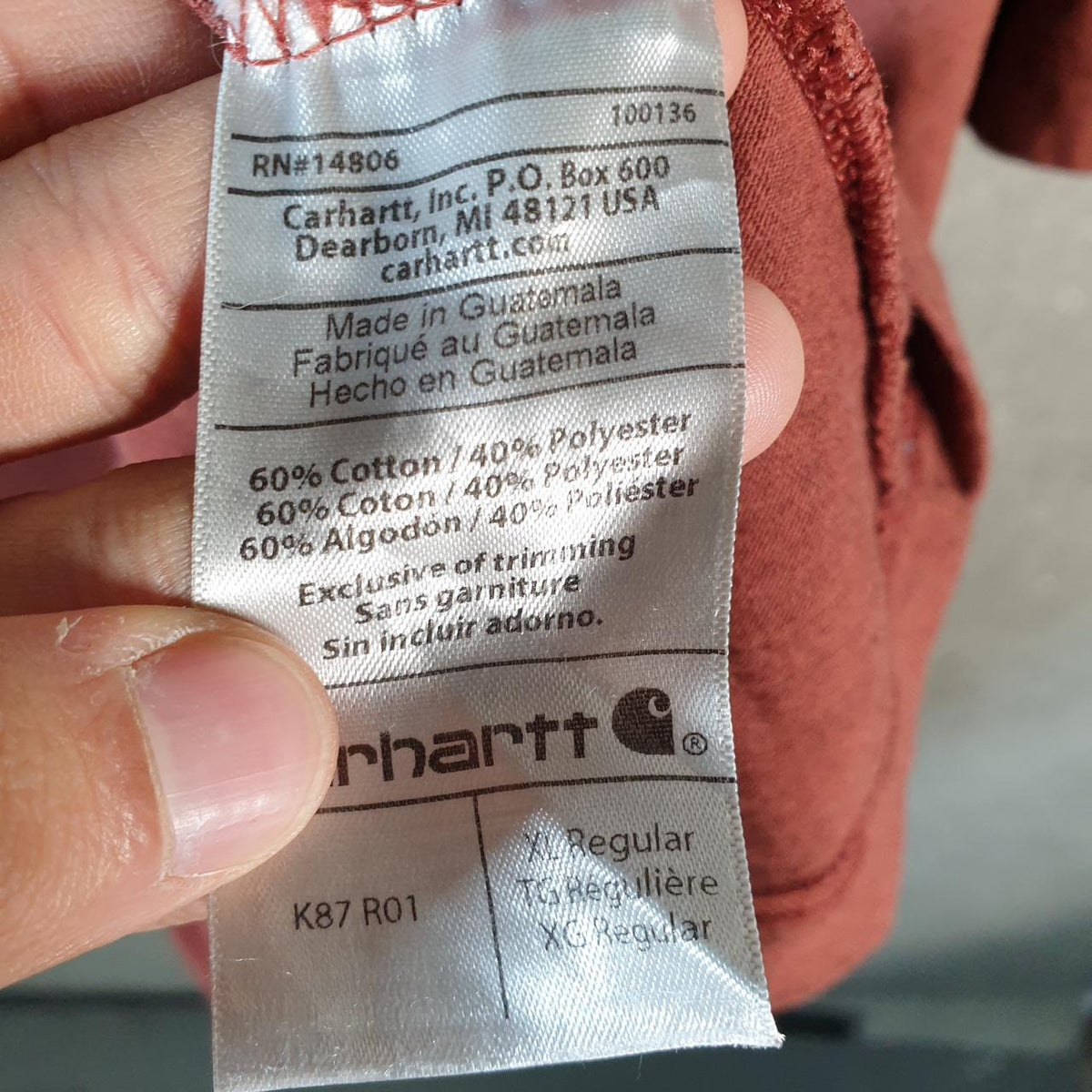 Vintage Carhartt Pocket T Shirt Men’s XL Burgundy Workwear Chore Utility Original Fit