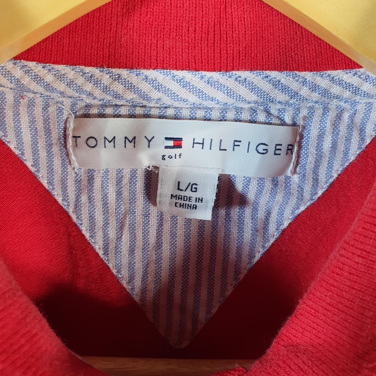 Vintage Tommy Hilfiger Polo Shirt Womens Large Red Custom Fit Embroidered Logo