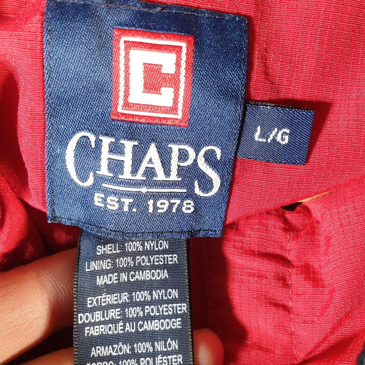 Vintage Chaps Ralph Lauren Windbreaker Track Jacket Mens Large Red Logo 1/4 Zip Hooded