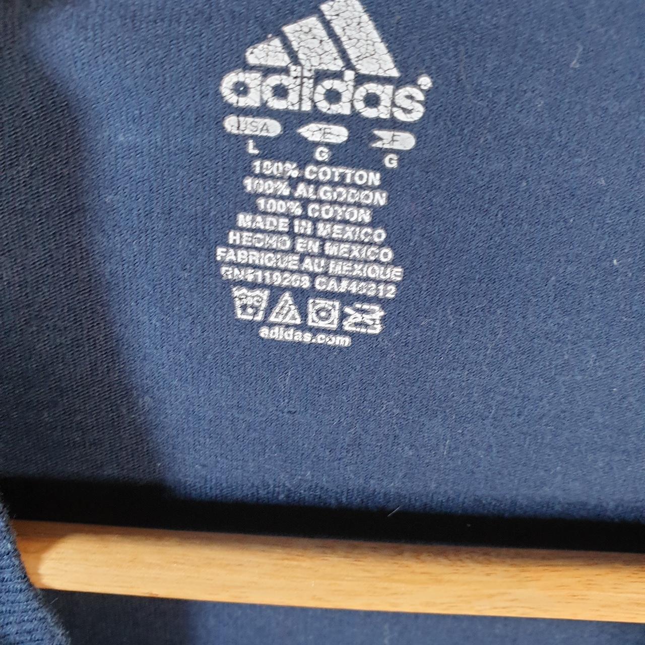 Vintage Adidas Play Like A Champion T Shirt Womens Large Blue Three Stripes Logo Athletic