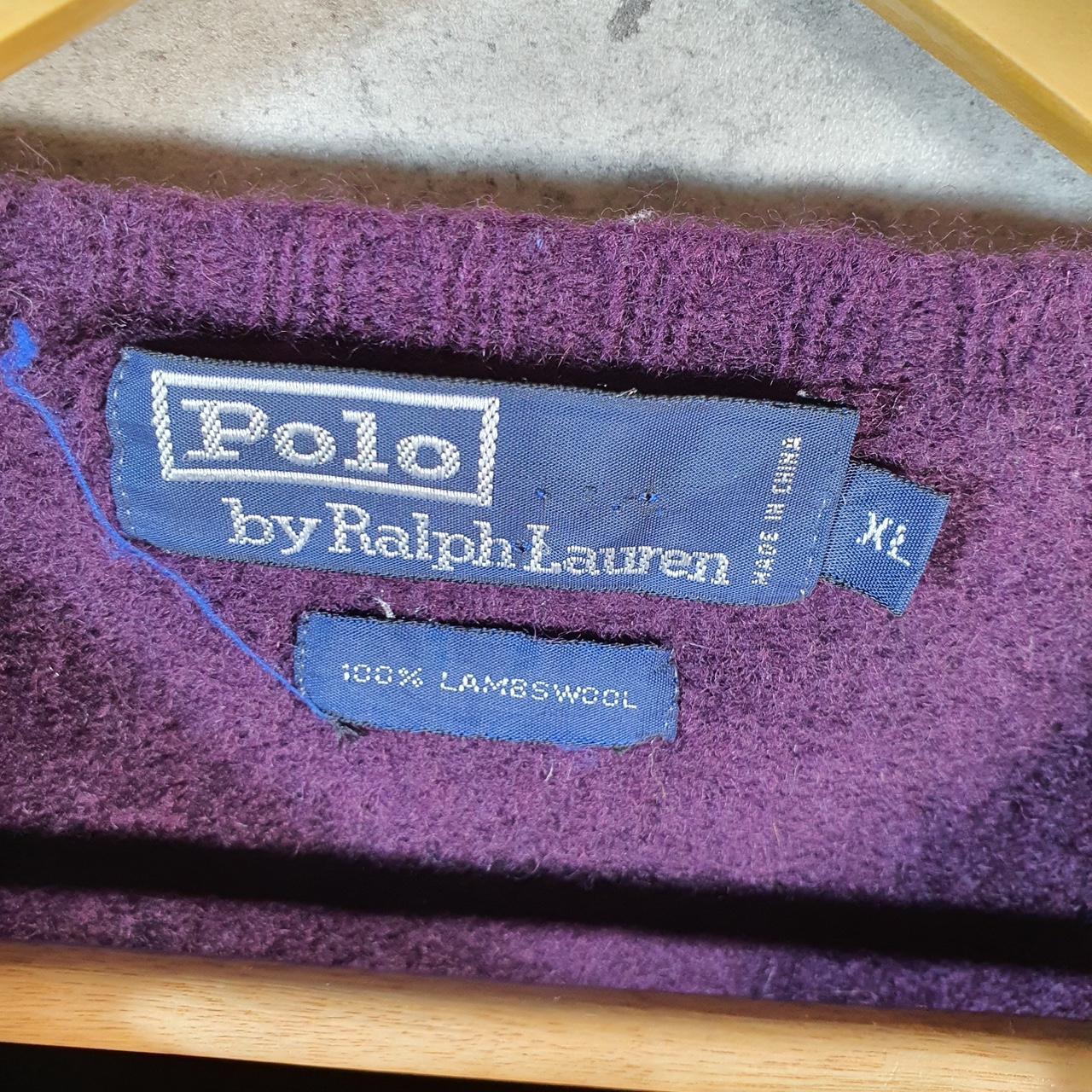 Vintage Ralph Lauren LambsWool Polo Knit Sweatshirt Womens Medium Purple Pony