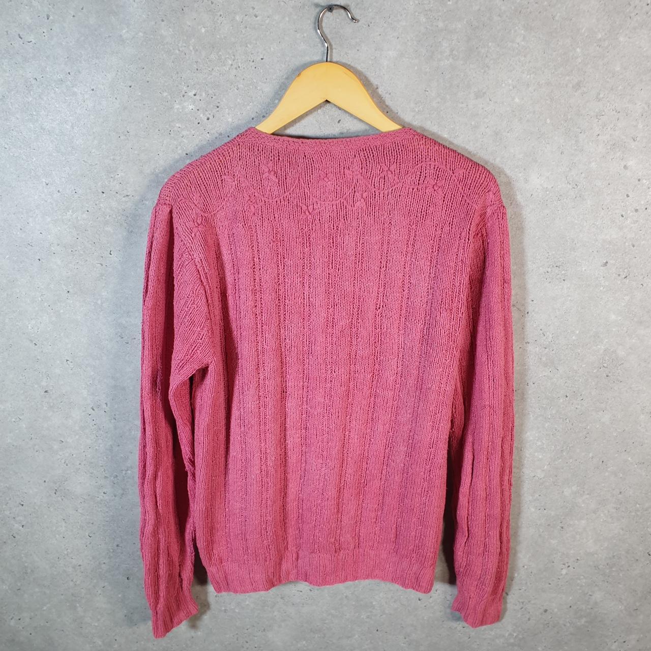 Vintage Ralph Lauren Polo Cable Knit Cardigan Womens Large Pink Silk Buttons