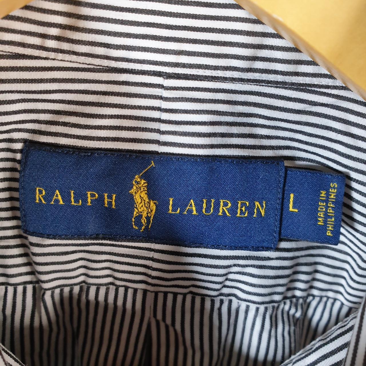 Vintage Ralph Lauren Button Down Shirt Men’s Large Grey Striped Custom Fit Pony