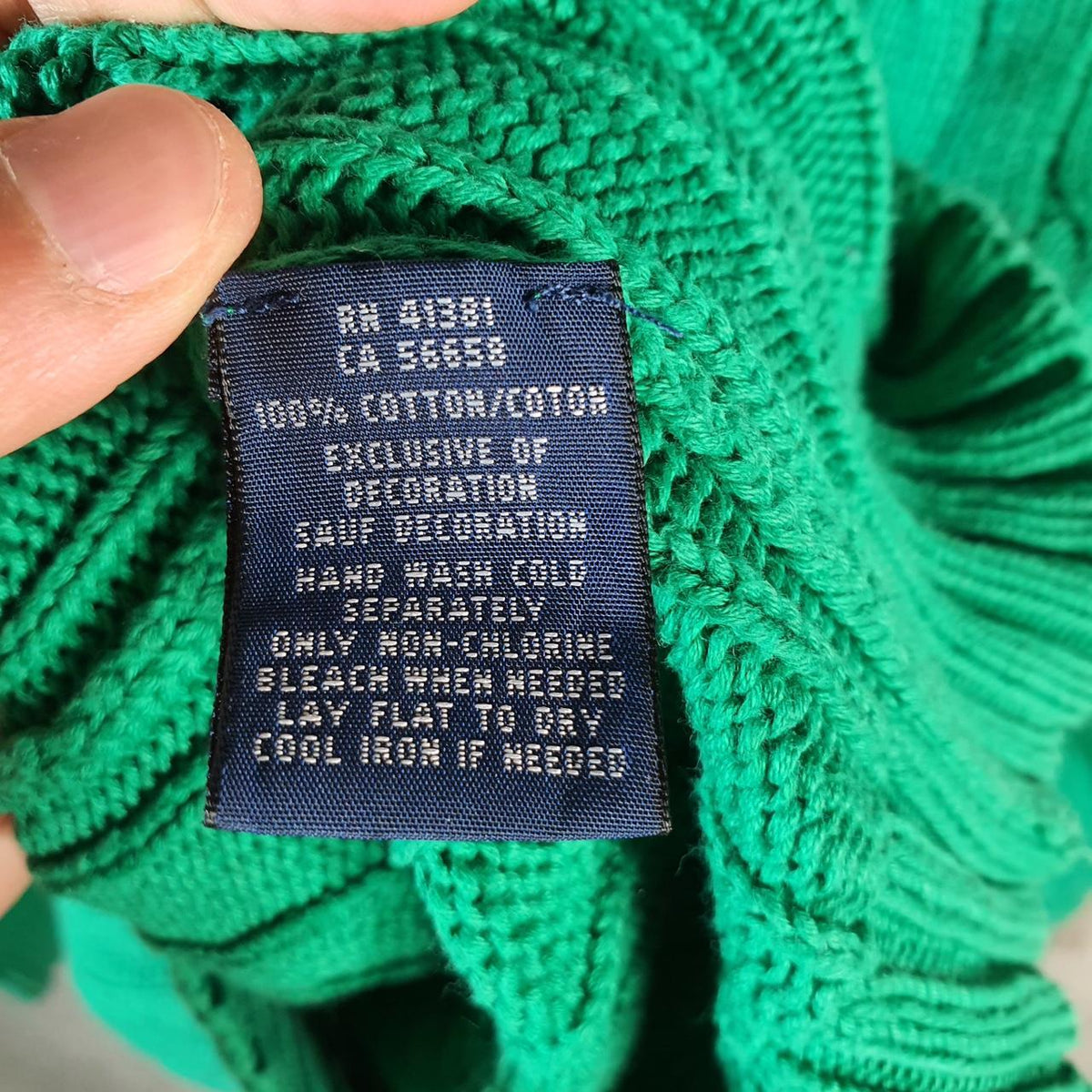Vintage Ralph Lauren Polo Cable Knit Heavyweight Sweatshirt Womens Large Green Pony C8856
