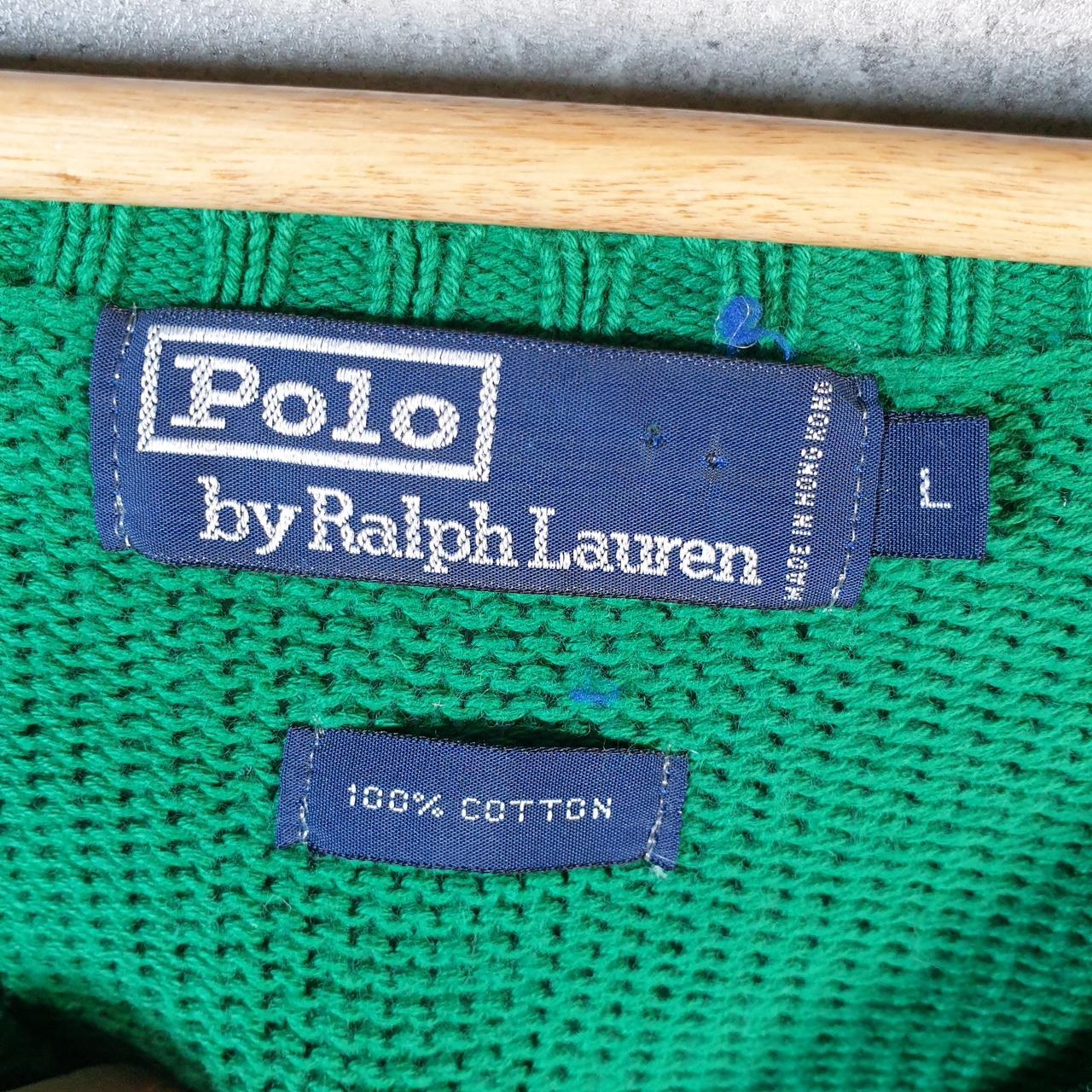 Vintage Ralph Lauren Polo Knit Sweatshirt Men’s Large Green Cotton Pullover Pony