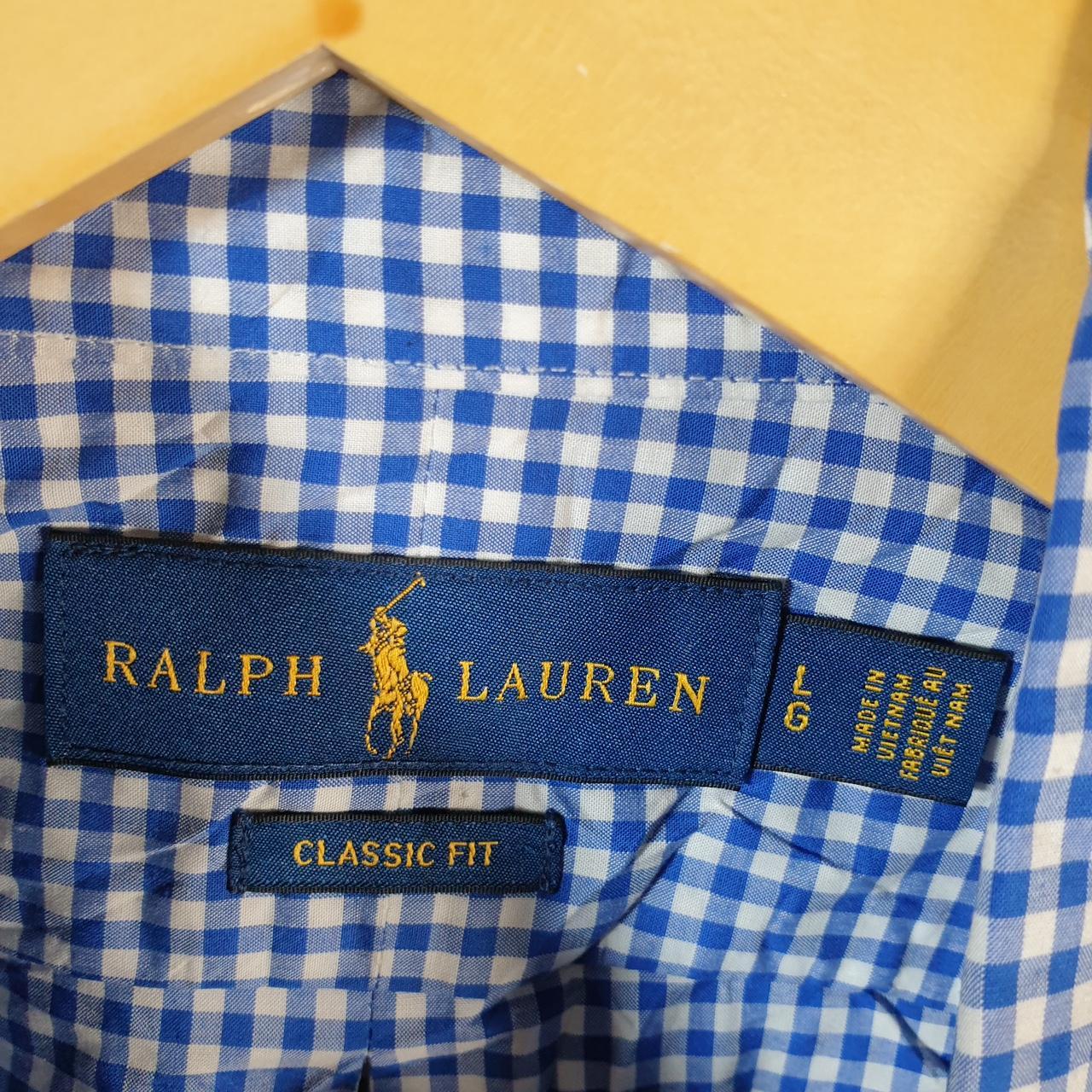 Vintage Ralph Lauren Button Down Shirt Men’s Large Blue Classic Fit Checkered Pony
