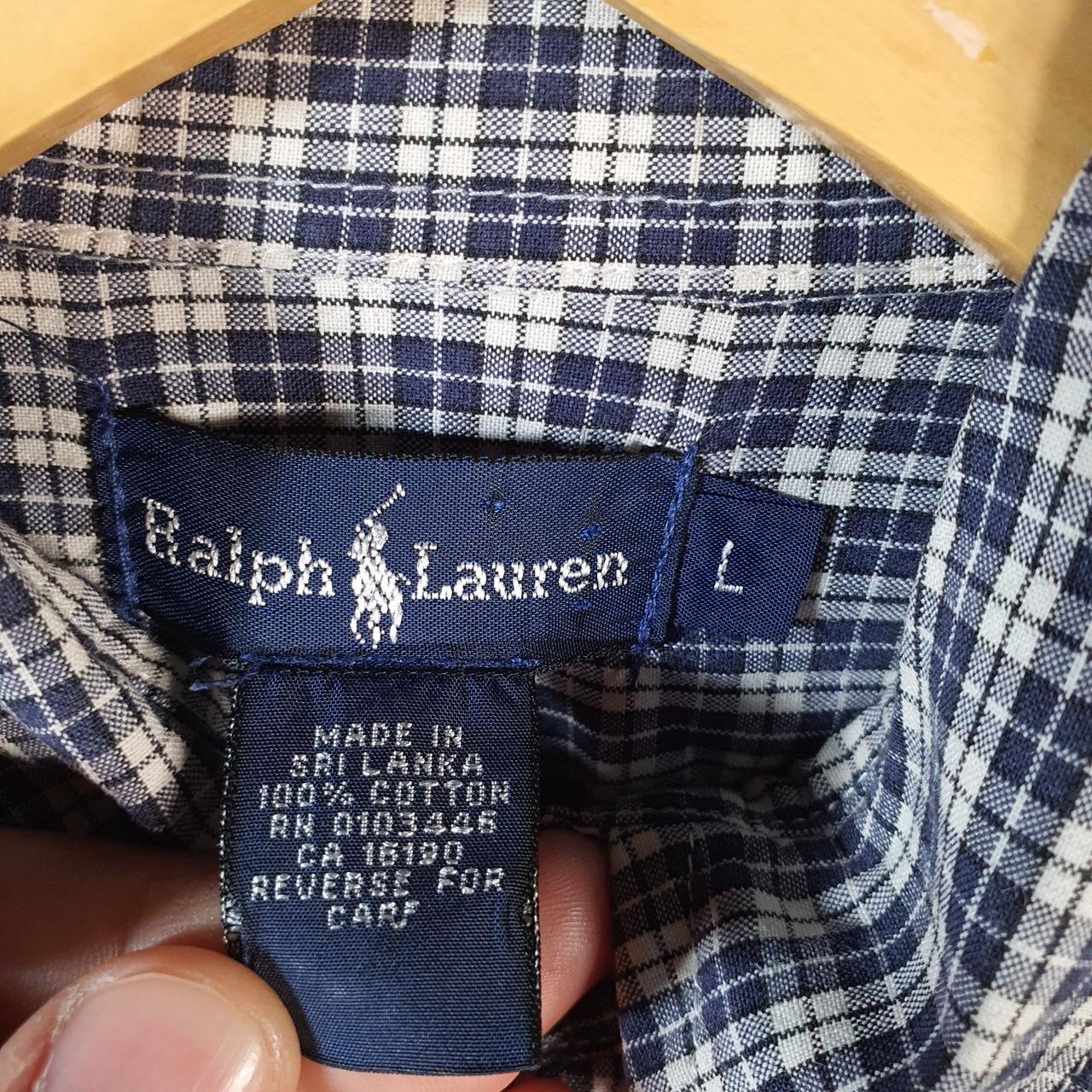 Vintage Ralph Lauren Button Down Shirt Womens Large Blue Checkered Cotton Pony Casual Big Fish Vintage