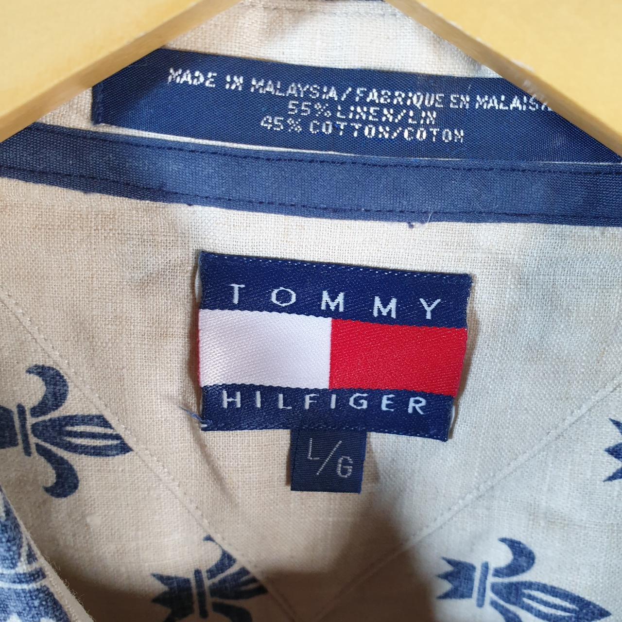 Vintage Tommy Hilfiger All over Print AOP Shirt Men’s Large Brown Cotton Custom Fit