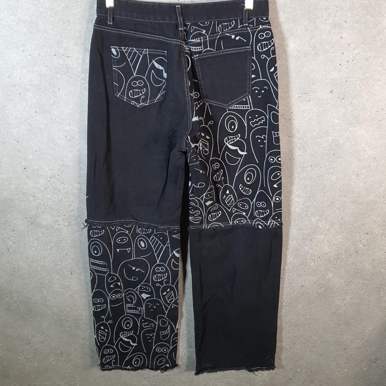Shein Faces Graphic Straight Y2K Hip Hop Jeans Womens Medium Black Denim USA Big Fish Vintage