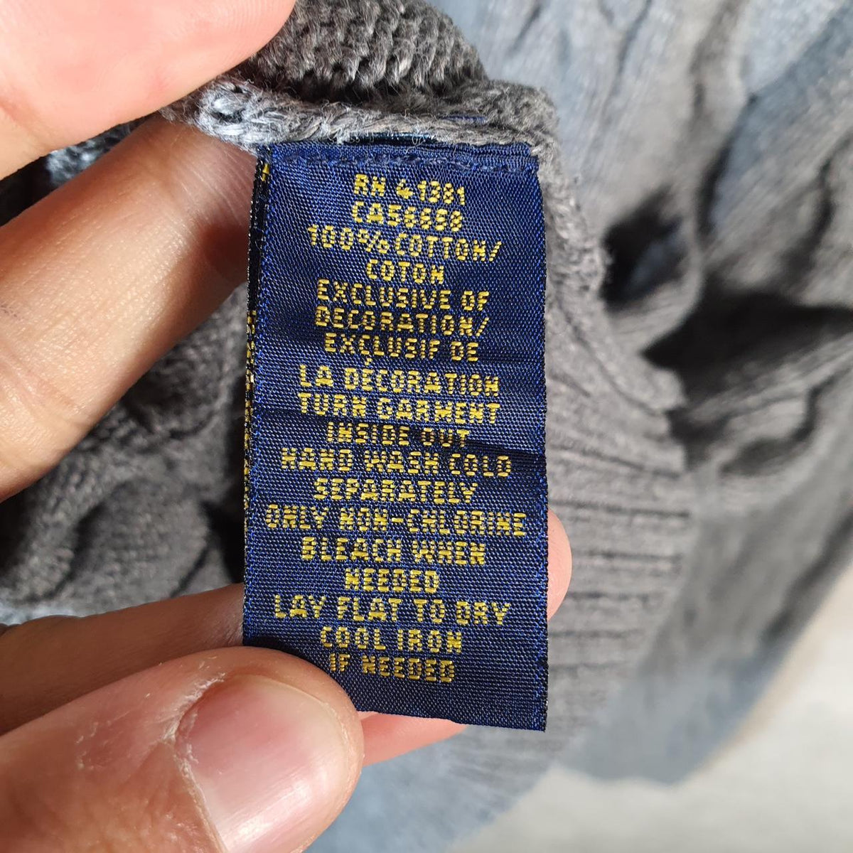 Vintage Ralph Lauren Polo Cable Knit Heavyweight Sweatshirt Womens Large Grey Pony C8855