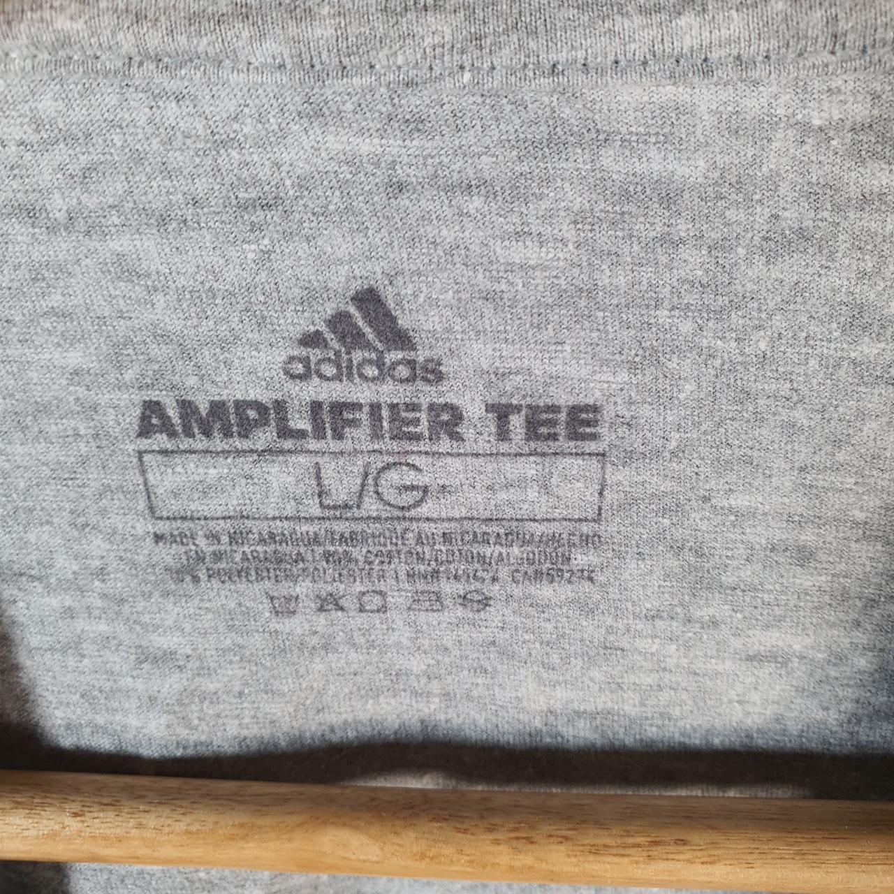 Vintage Adidas Amplifier T Shirt Womens Large Grey Three Stripes Logo Athletic