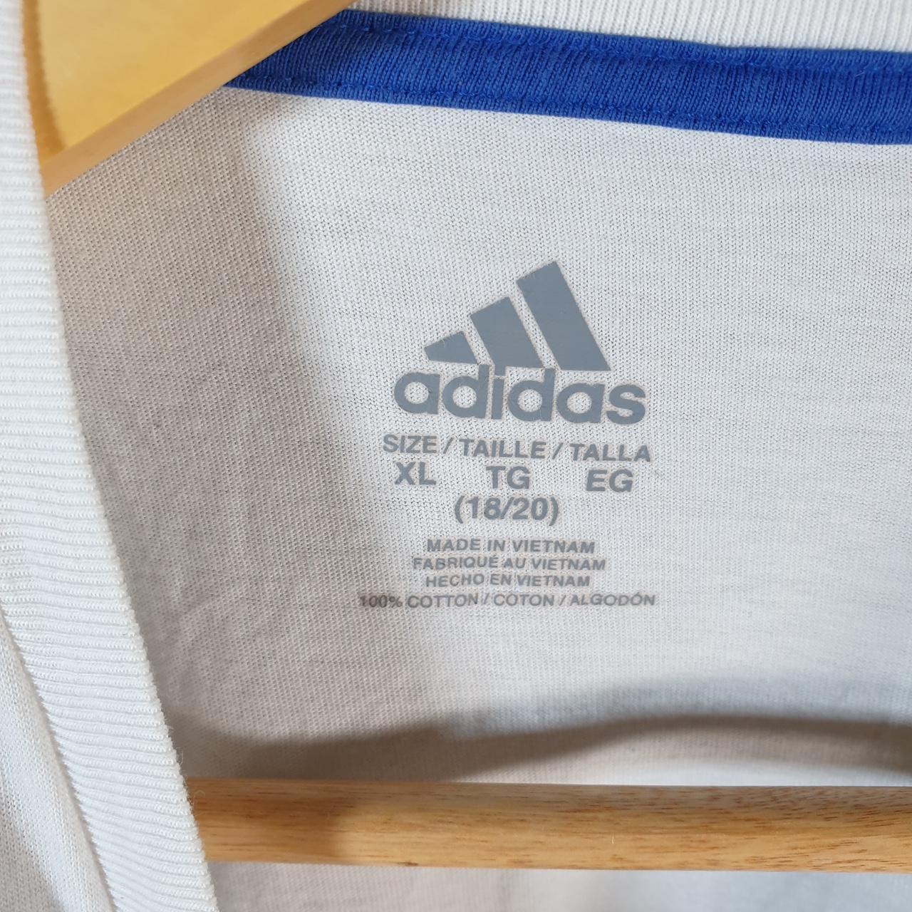 Vintage Adidas Spellout T Shirt Womens XL White Three Stripes Athletic Logo