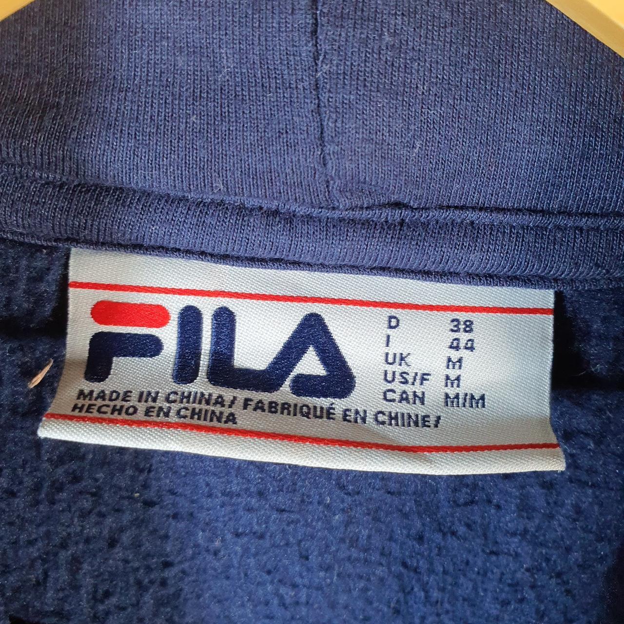 Vintage Fila Pullover Fleece Hoodie Womens Medium Navy Blue Teddy Logo