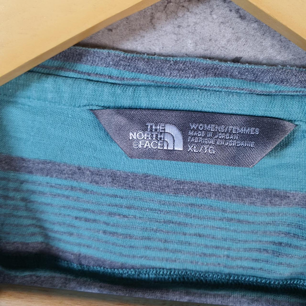 Vintage The North Face TNF Spellout T Shirt Womens XL Striped Blue Logo Athletic