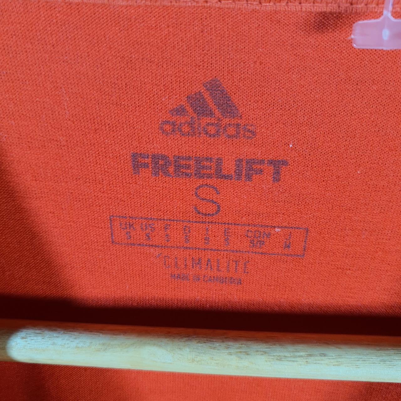 Vintage Adidas Freelift ClimaLite T Shirt Mens Small Orange Three Stripes Logo Athletic