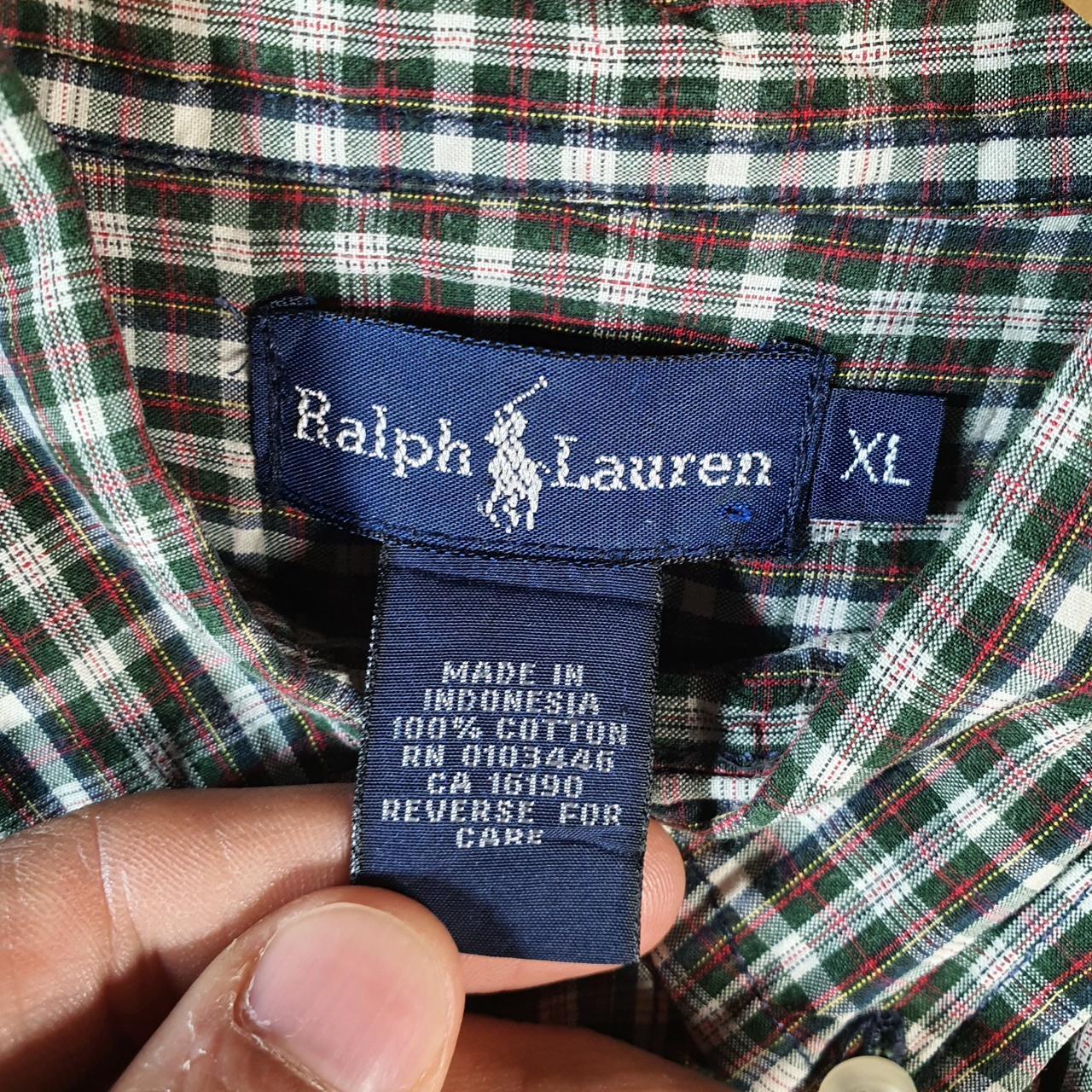 Vintage Ralph Lauren Button Down Shirt Womens XL Green Checkered Custom Pony Casual C8447