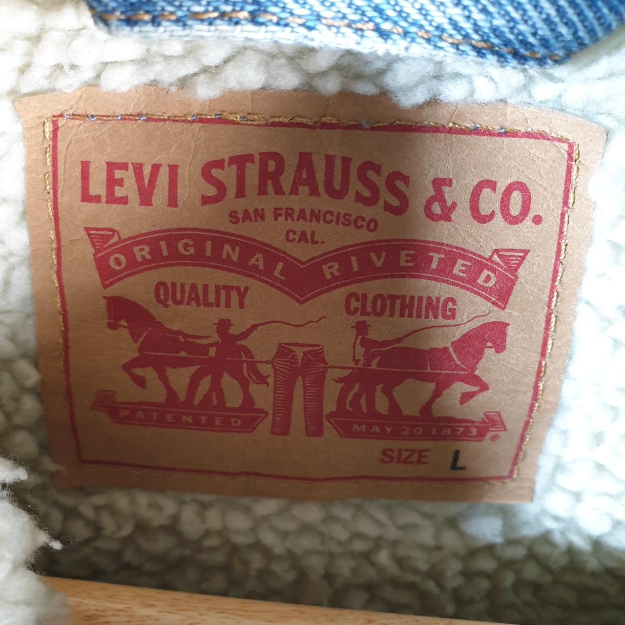 Vintage Levis Denim Jean Trucker Sherpa Jacket Womens Large Blue Button Sherling