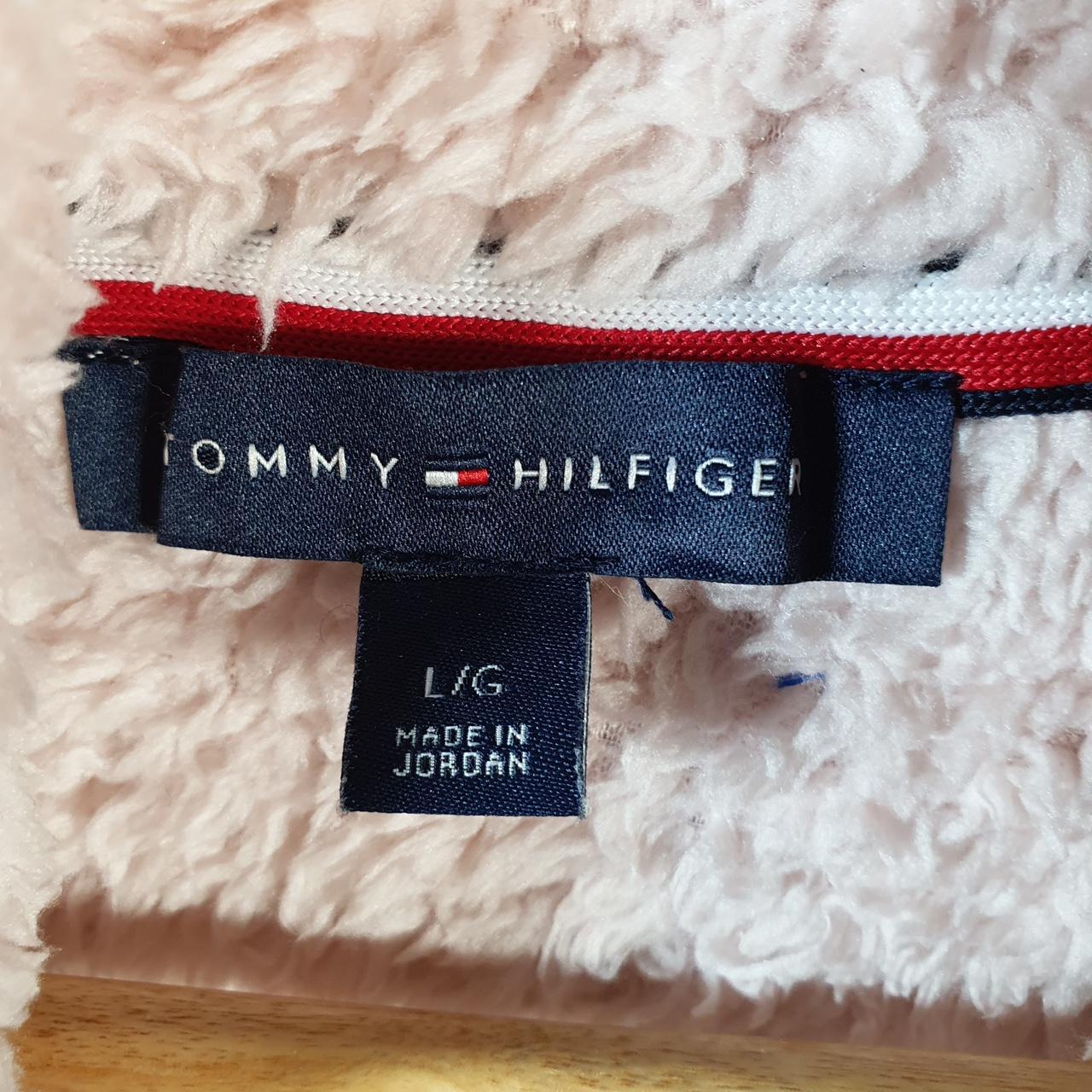 Vintage Tommy Hilfiger Full Zip Fleece Gilet Womens Large Pink Spellout Logo Winter