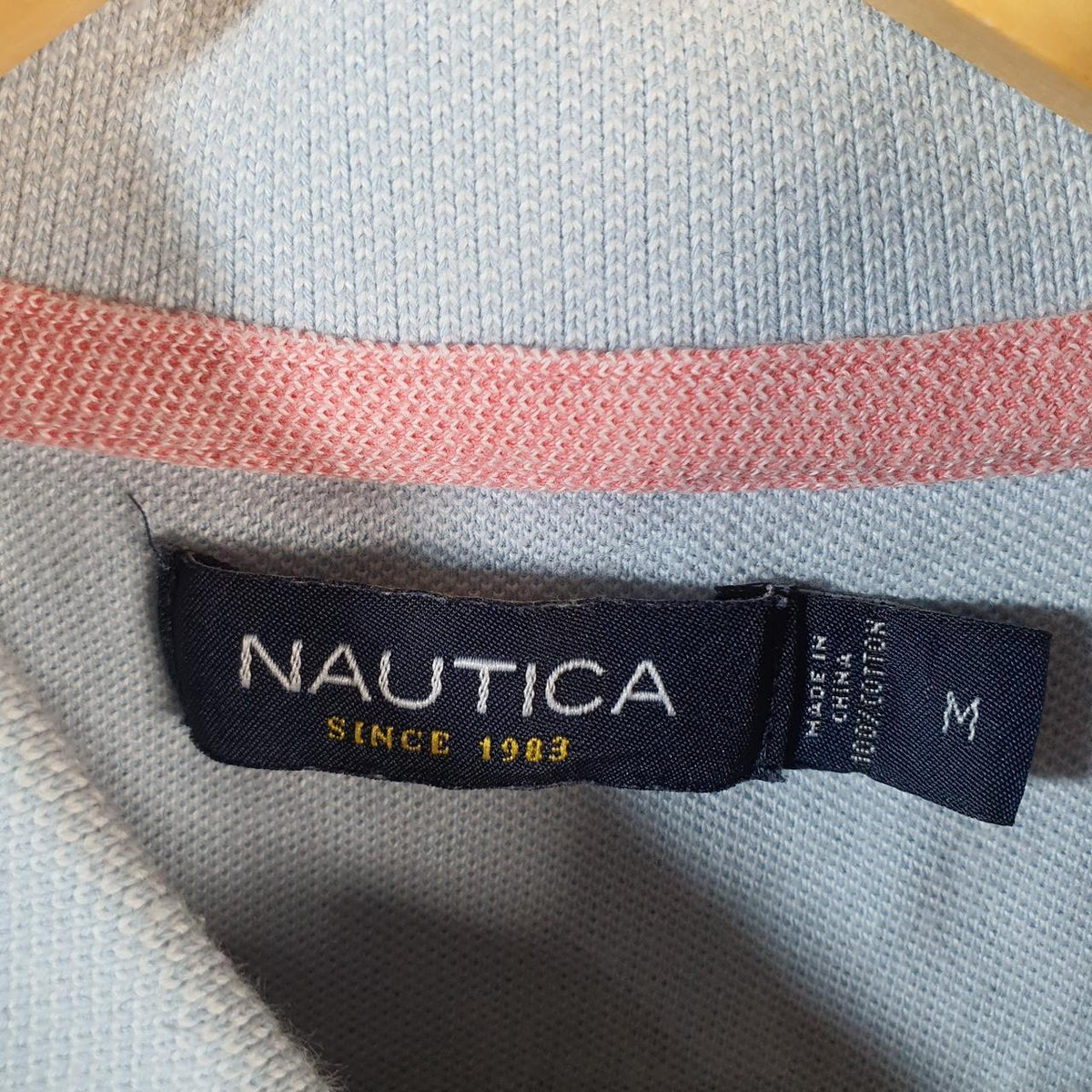 Vintage Nautica Polo Shirt Men’s Medium Striped Blue Regular Fit Embroidered Logo