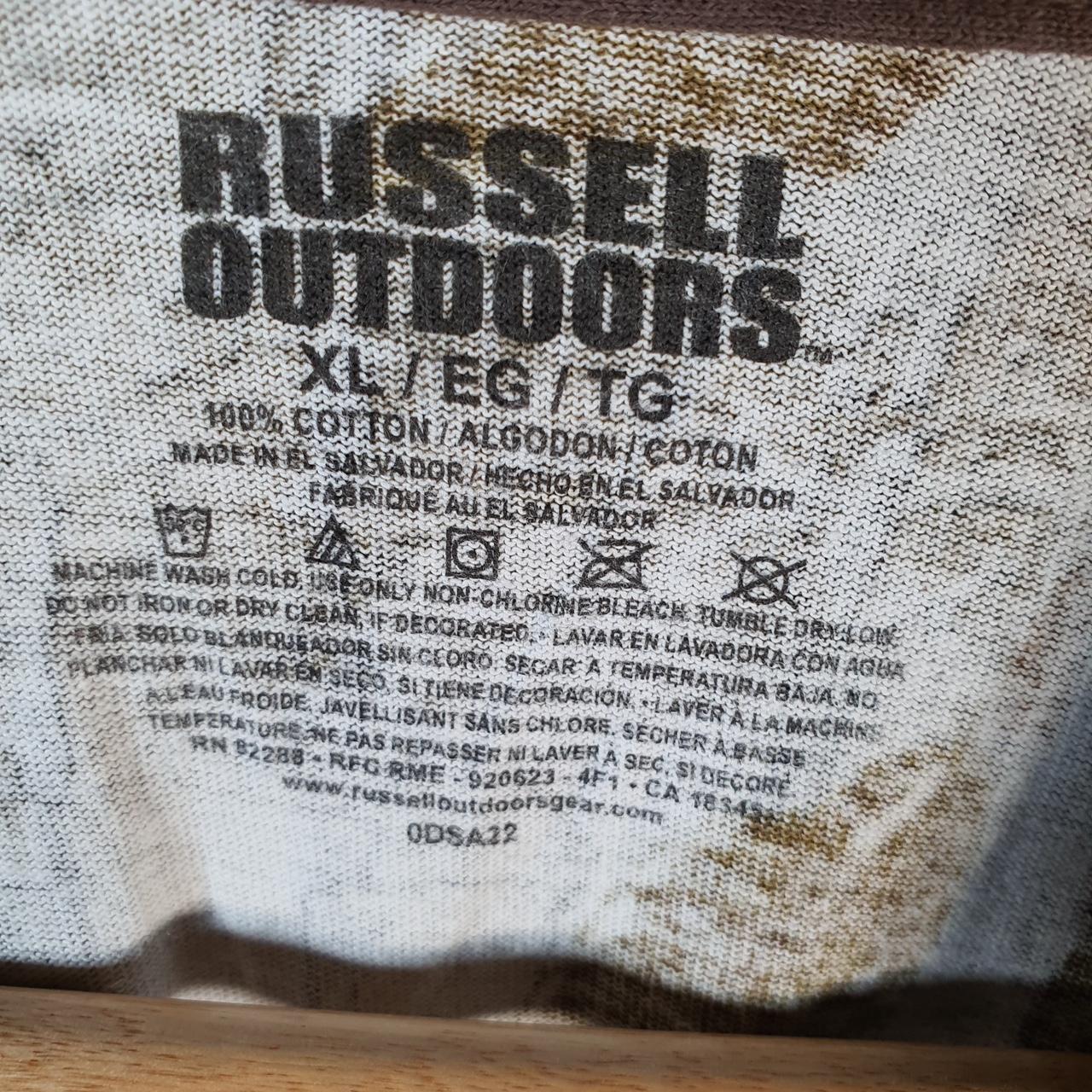 Vintage Russell Outdoors RealTree Camoflauge T Shirt Men’s XL Green Camo Short Sleeve