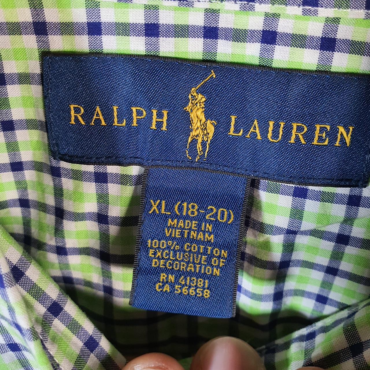 Vintage Ralph Lauren Button Down Shirt Womens XL Green Checkered Pony Cotton