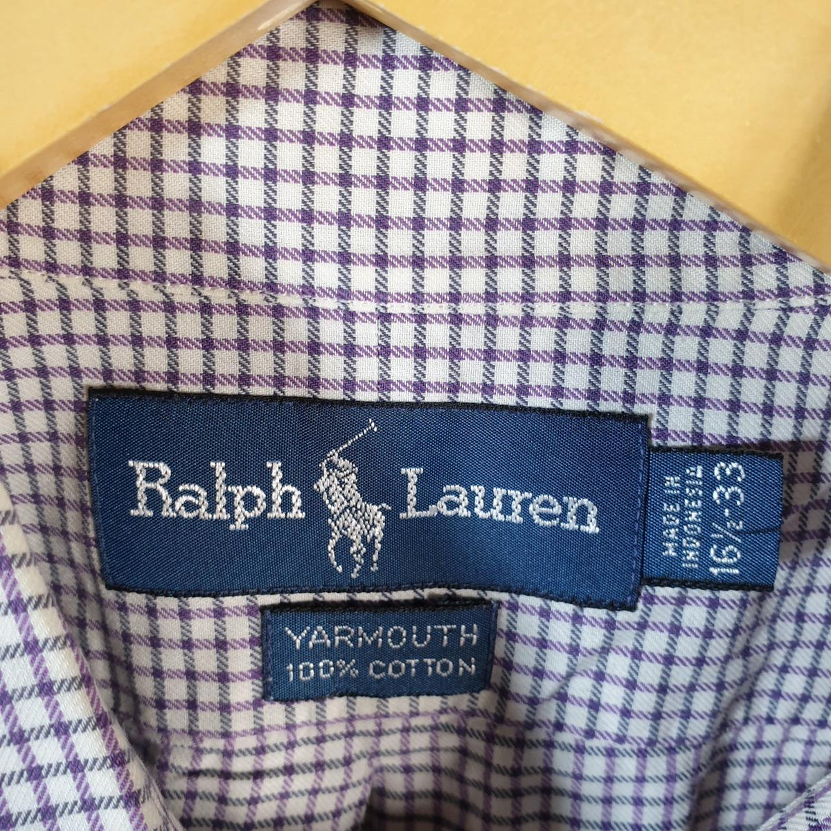 Vintage Ralph Lauren Button Down Shirt Men’s XL Purple Checkered Yarmouth Cotton Pony