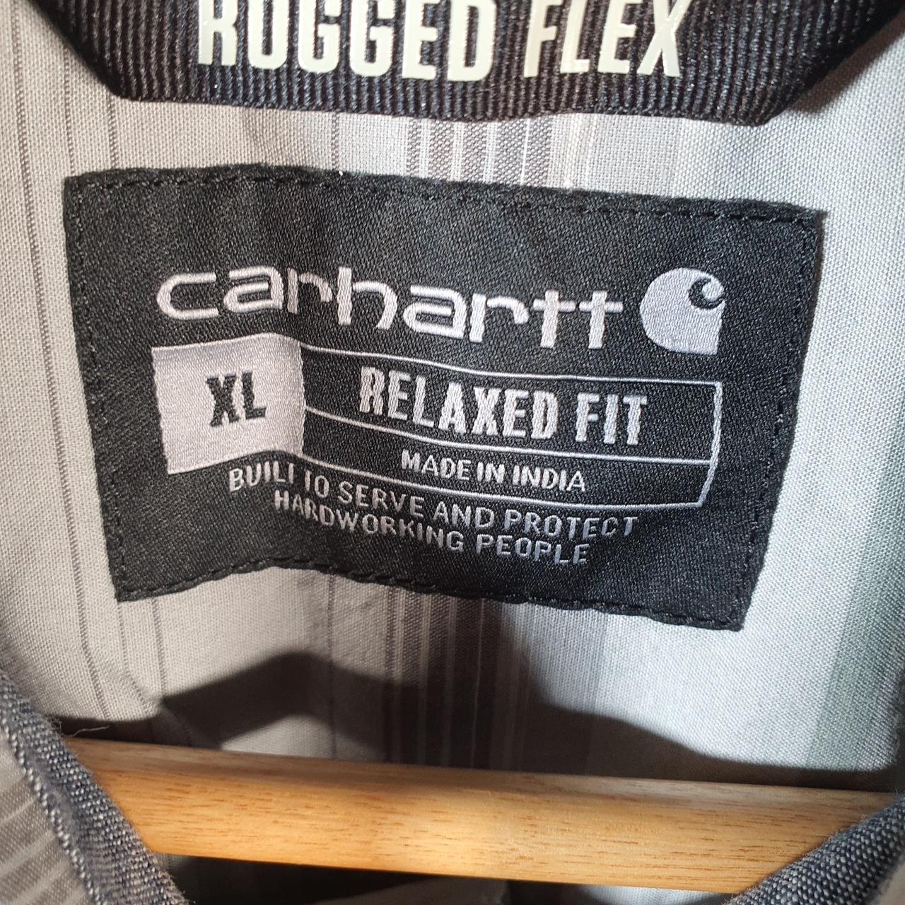 Vintage Carhartt Shirt Button Down Mens XL Grey Striped Short Sleeve Utility Relaxed Fit