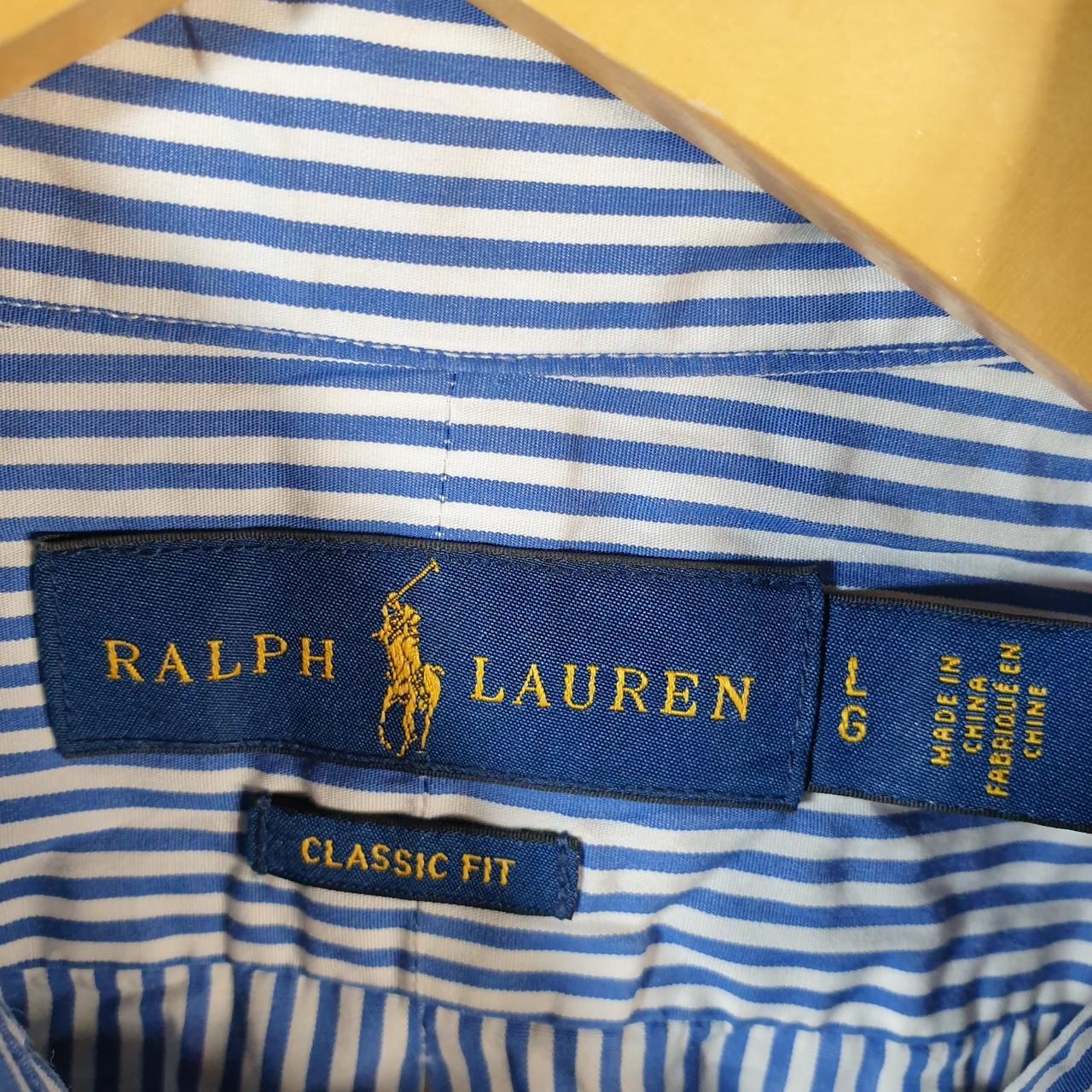 Vintage Ralph Lauren Button Down Shirt Men’s Large Blue Striped Classic Fit Cotton Pony