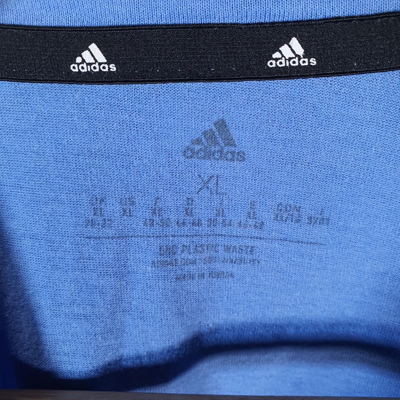 Vintage Adidas Spellout T Shirt Shirt Womens XL Blue Three Stripes Logo Athletic C9672