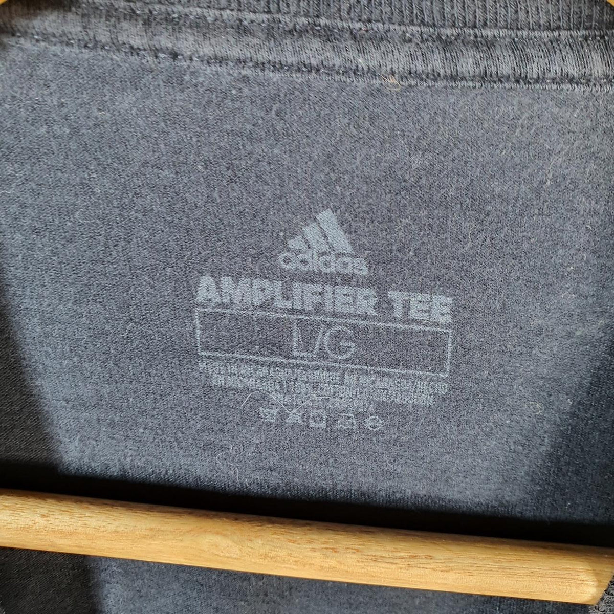 Vintage Adidas Amplifier T Shirt Men’s Large Navy Blue Three Stripes Logo Athletic