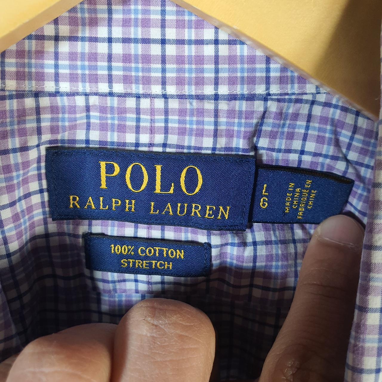 Vintage Ralph Lauren Button Down Shirt Men’s XL Lilac Checkered Cotton Stretch Pony