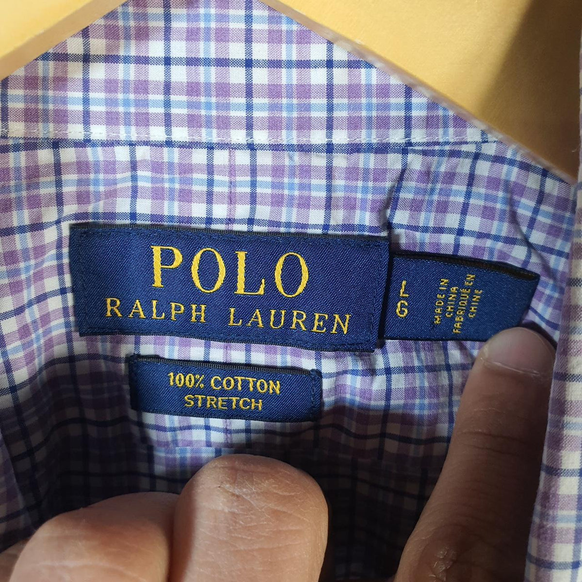 Vintage Ralph Lauren Button Down Shirt Men’s XL Lilac Checkered Cotton Stretch Pony