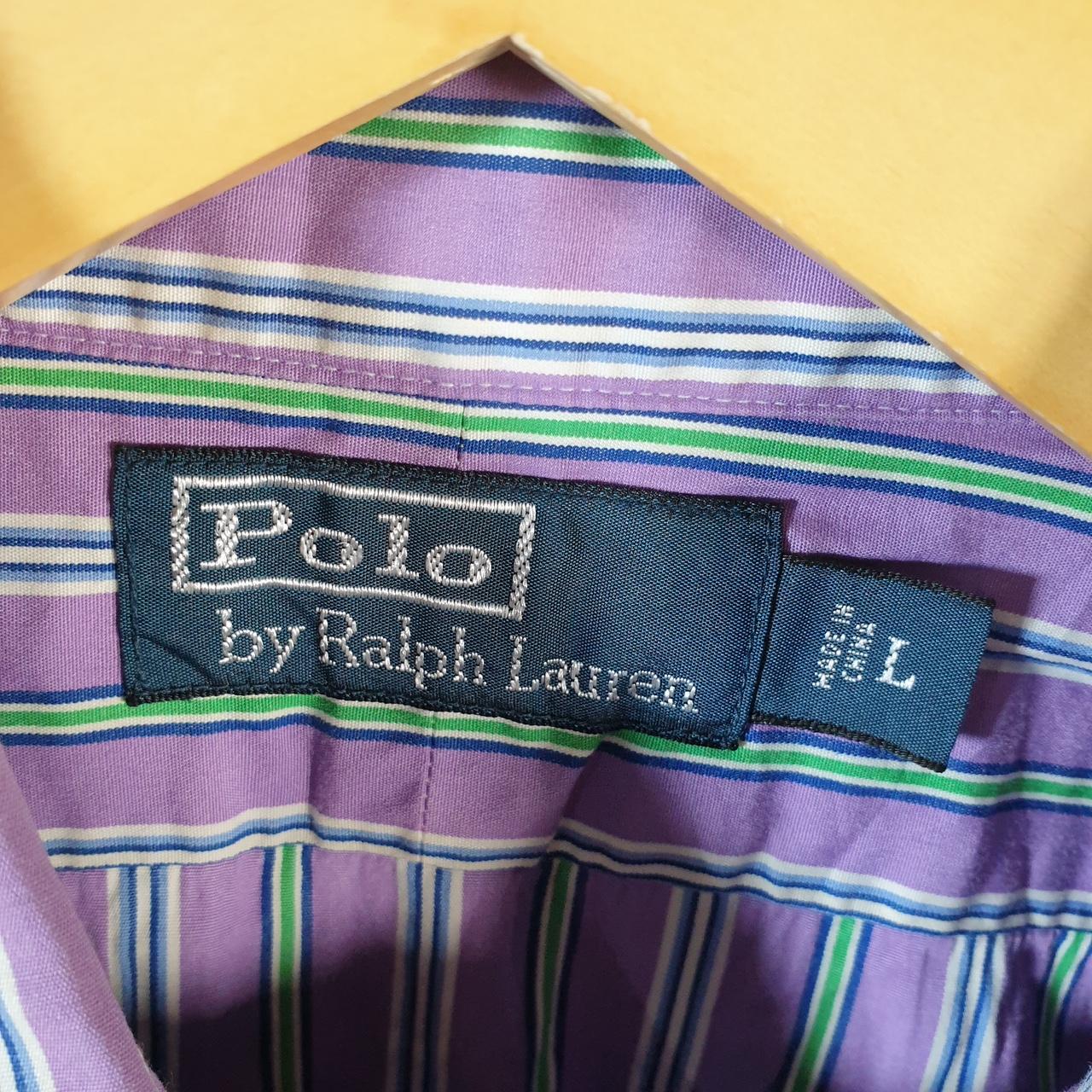Vintage Ralph Lauren Button Down Shirt Men’s Large Purple Striped Cotton Pony