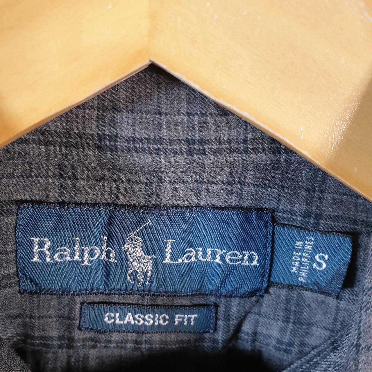 Vintage Ralph Lauren Button Down Shirt Men’s Small Grey Checkered Classic Fit Cotton Pony Big Fish Vintage