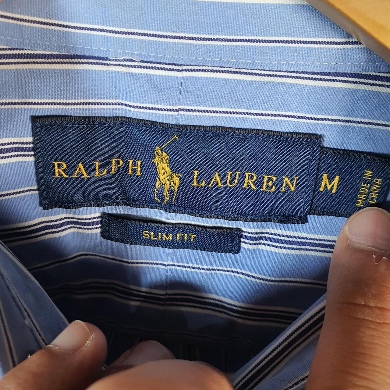 Vintage Ralph Lauren Button Down Shirt Men’s Medium Blue Striped Slim Fit Pony Cotton